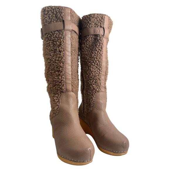 Kelsi Dagger Jagger Taupe Knee High Clog Wood Heel Wedge Round Toe Leather Boot - Picture 9 of 16